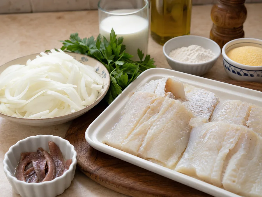 Баккала по-виченце: фото процесса приготовления — разложите Рыба или морепродукты и Лимон, соль, масло, специи и нужную посуду так, чтобы всё было под рукой до начала готовки