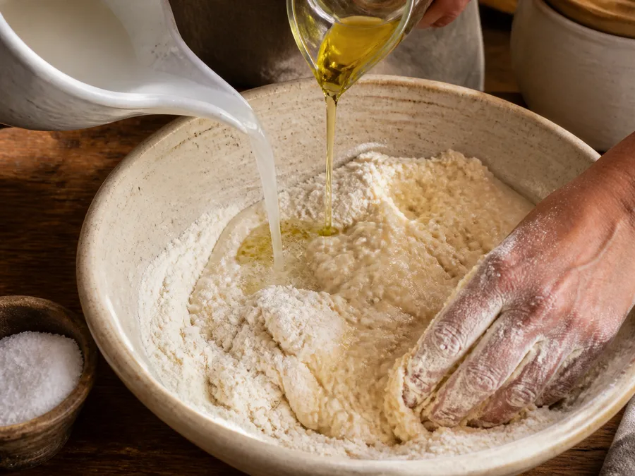 Фокачча с начинкой: четыре сыра | Фото подпункта 3 | Viva Cucina Фокачча с начинкой: четыре сыра: фото процесса приготовления — нарежьте, отмерьте и подготовьте ингредиенты для первого активного этапа, чтобы дальше работать без пауз