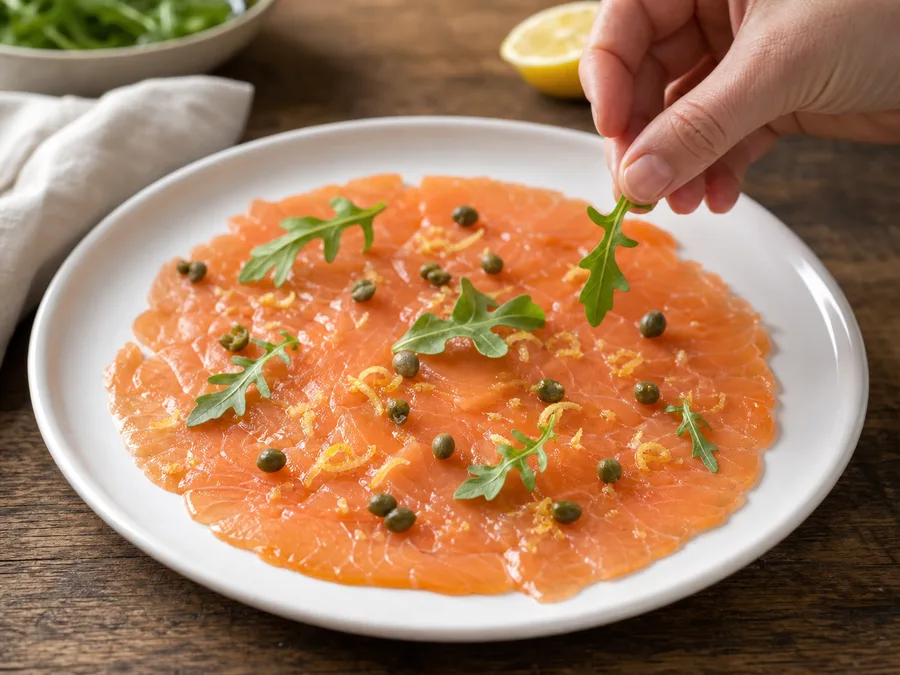 Карпаччо из лосося | Фото подпункта 13 | Viva Cucina Карпаччо из лосося: фото процесса приготовления — доведите блюдо до финальной текстуры и снимите с огня или достаньте из духовки вовремя