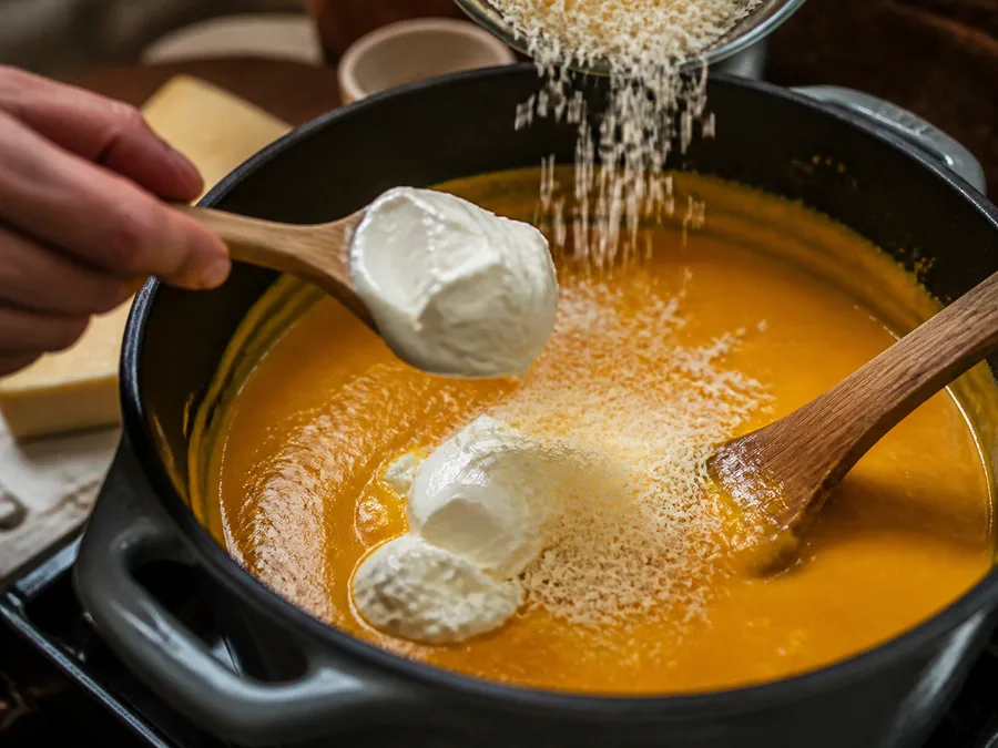 Крем-суп из тыквы по-итальянски | Фото подпункта 11 | Viva Cucina Крем-суп из тыквы по-итальянски: фото процесса приготовления — следите, чтобы крупные кусочки сохранили форму, а соус или соки распределились равномерно