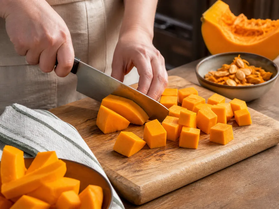 Крем-суп из тыквы по-итальянски | Фото подпункта 2 | Viva Cucina Крем-суп из тыквы по-итальянски: фото процесса приготовления — проверьте свежесть и состояние основных продуктов: уберите лишнюю влагу, грубые части и всё, что может испортить текстуру