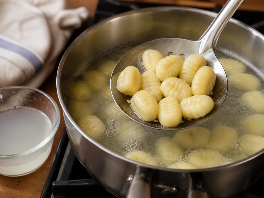Ньокки с курицей и песто | Фото подпункта 8 | Viva Cucina Ньокки с курицей и песто: фото процесса приготовления — сохраните немного горячей воды от варки: крахмал поможет связать соус и сделать текстуру гладкой