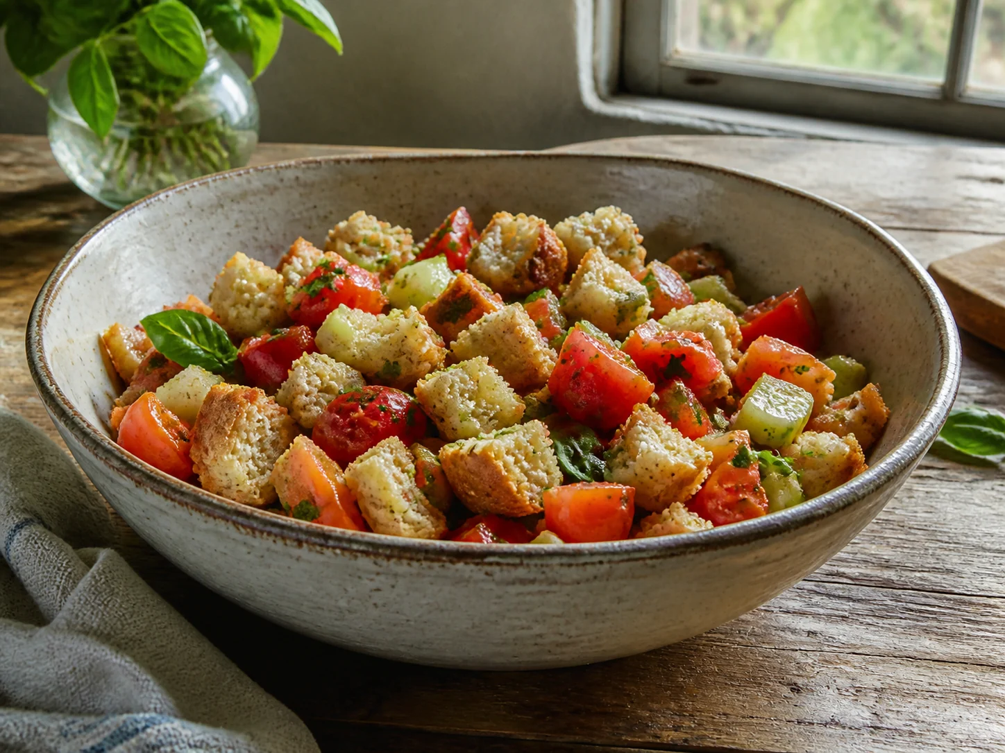 Панцанелла (хлебный салат) | Фото подпункта 14 | Viva Cucina Панцанелла (хлебный салат): фото процесса приготовления — добавьте зелень, масло, сыр, лимон или специи только если они поддерживают основной вкус