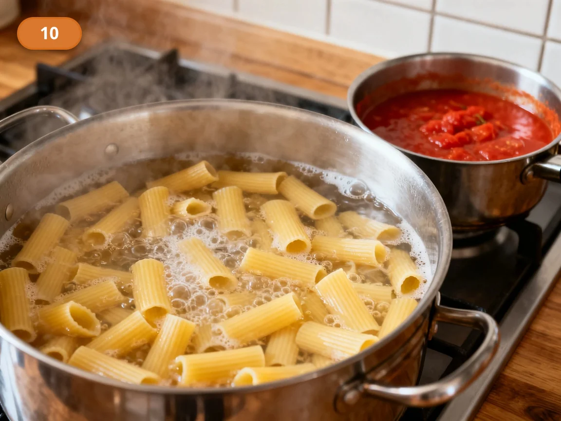 Паста алла Норма: фото процесса приготовления — сварите пасту до al dente и сохраните немного крахмалистой воды от варки