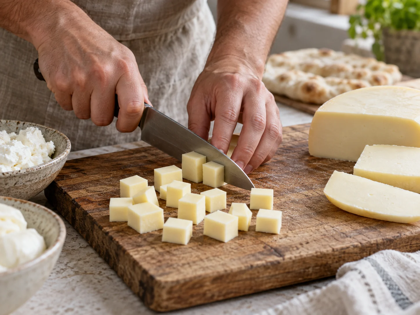 Пинса с начинкой: четыре сыра | Фото подпункта 5 | Viva Cucina Пинса с начинкой: четыре сыра: фото процесса приготовления — вымесите, растяните или разделите основу так, как требует форма блюда, стараясь не разрушать воздушность
