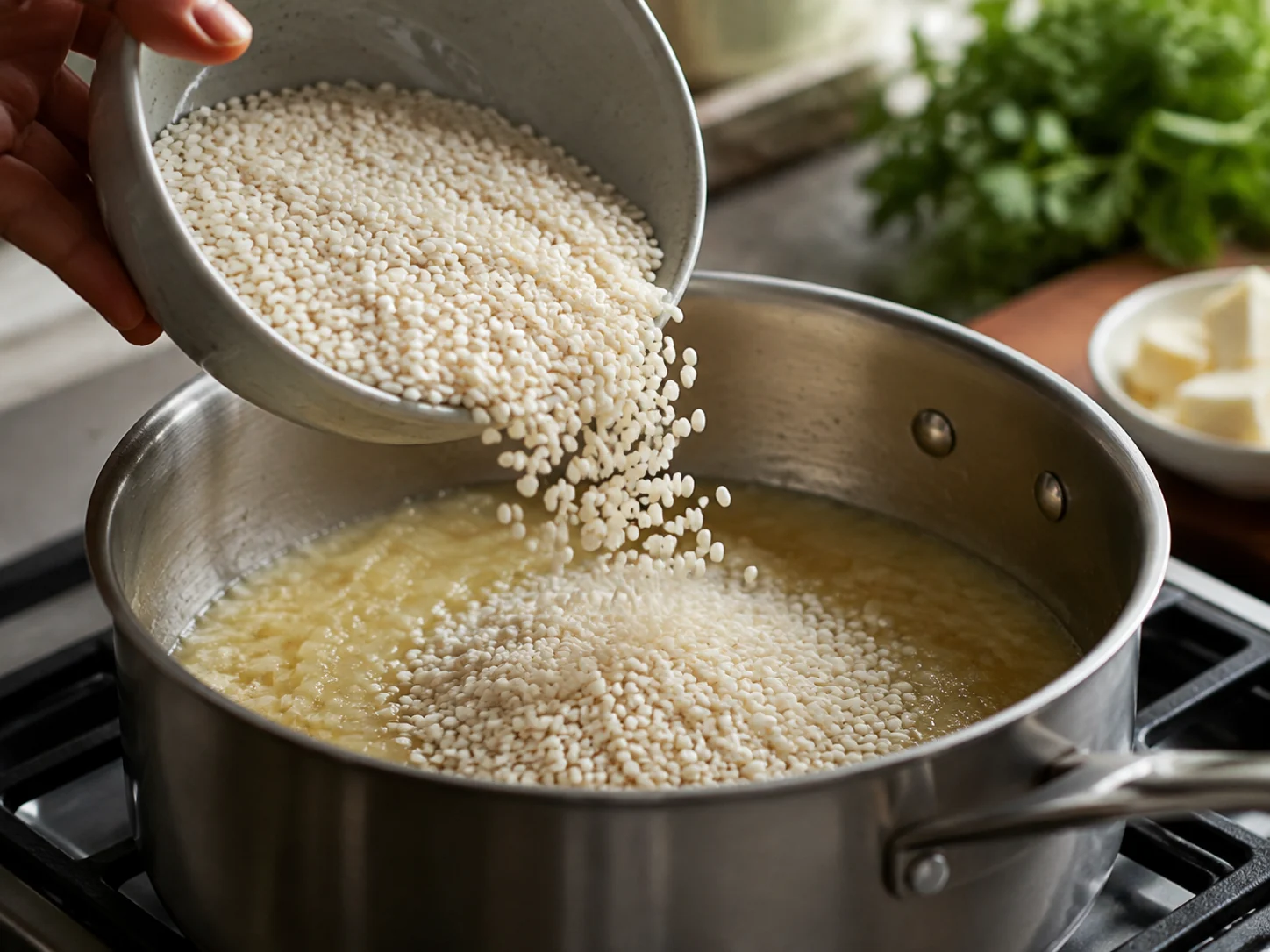Ризотто с горгонзолой | Фото подпункта 5 | Viva Cucina Ризотто с горгонзолой: фото процесса приготовления — готовьте главный компонент этого этапа на умеренном огне, добиваясь вкуса, но не пересушивая его