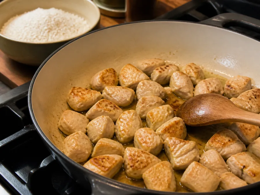 Ризотто с курицей | Фото подпункта 4 | Viva Cucina Ризотто с курицей: фото процесса приготовления — подготовьте основу для ризотто с курицей: прогрейте сковороду или кастрюлю и начните с ароматных ингредиентов