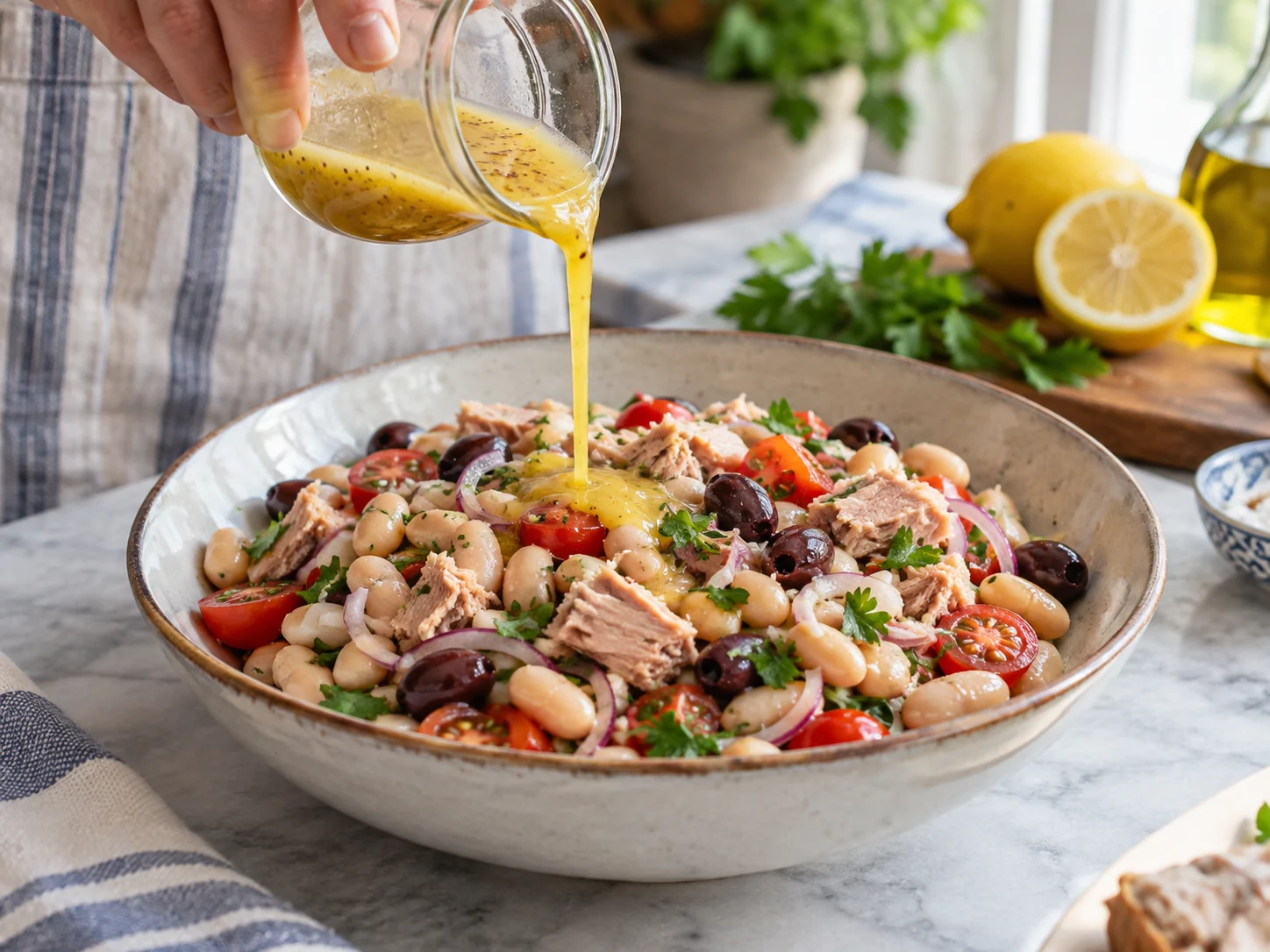 Салат с тунцом и фасолью | Фото подпункта 11 | Viva Cucina Салат с тунцом и фасолью: фото процесса приготовления — следите, чтобы крупные кусочки сохранили форму, а соус или соки распределились равномерно