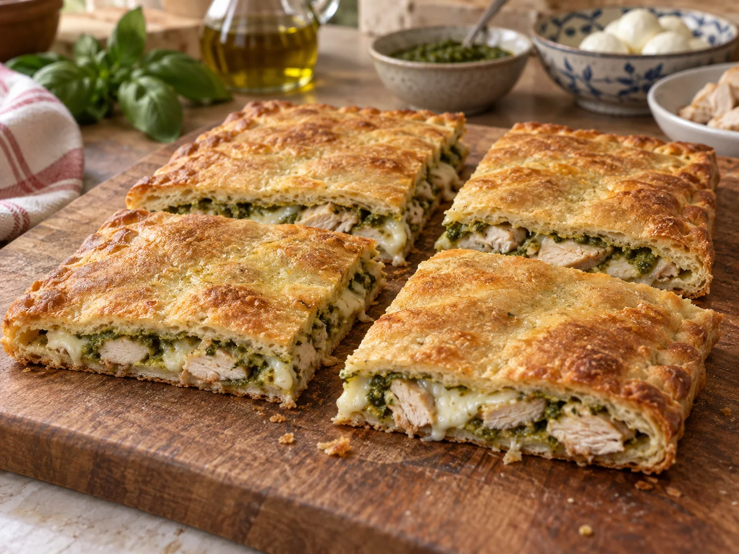 Скьяччата с начинкой: курица и песто: фото процесса приготовления — дайте скьяччате постоять 5 минут, разрежьте на четыре порции и подавайте тёплой