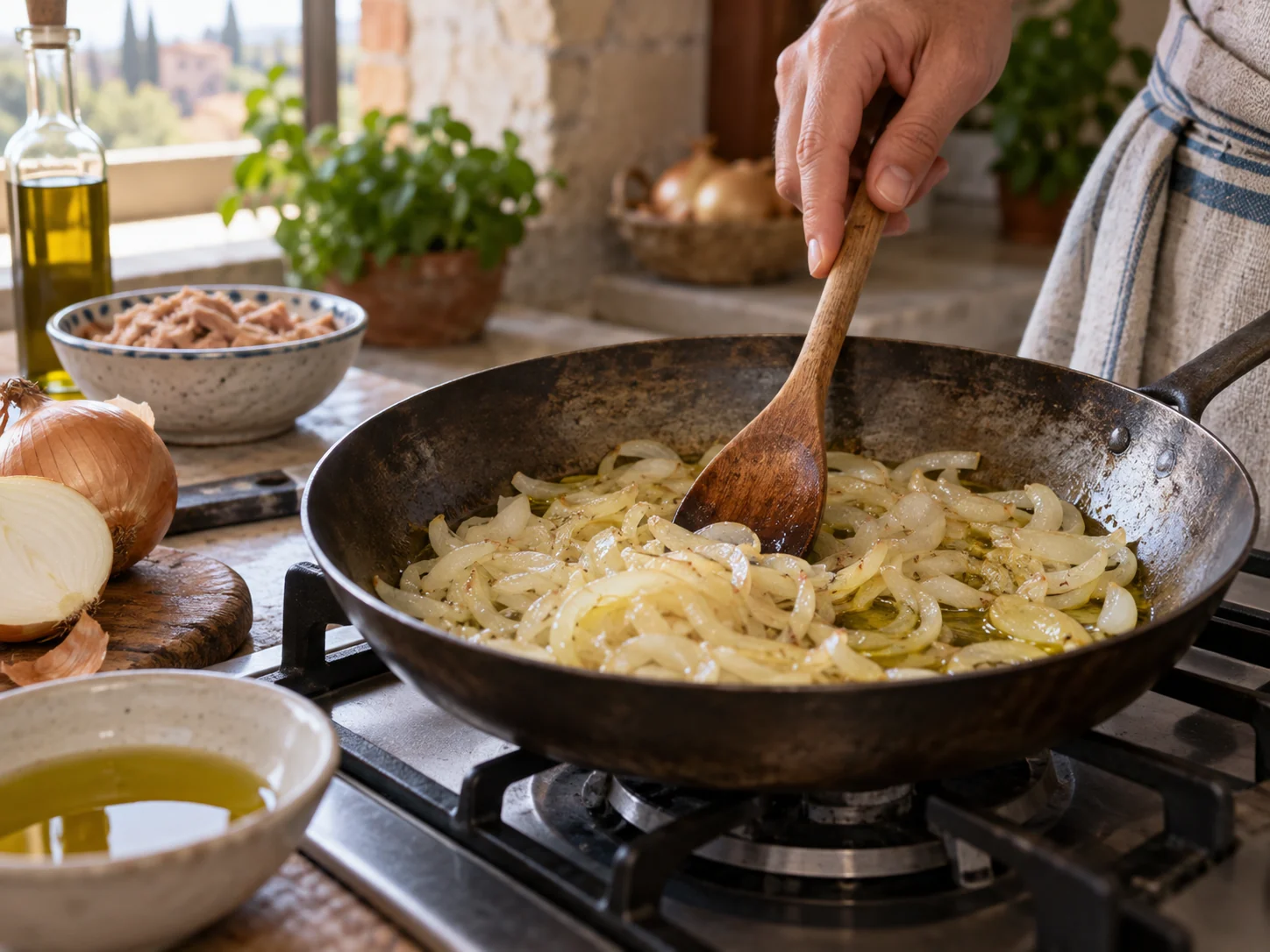Скьяччата с начинкой: тунец и лук: фото процесса приготовления — нарежьте, отмерьте и подготовьте ингредиенты для первого активного этапа, чтобы дальше работать без пауз