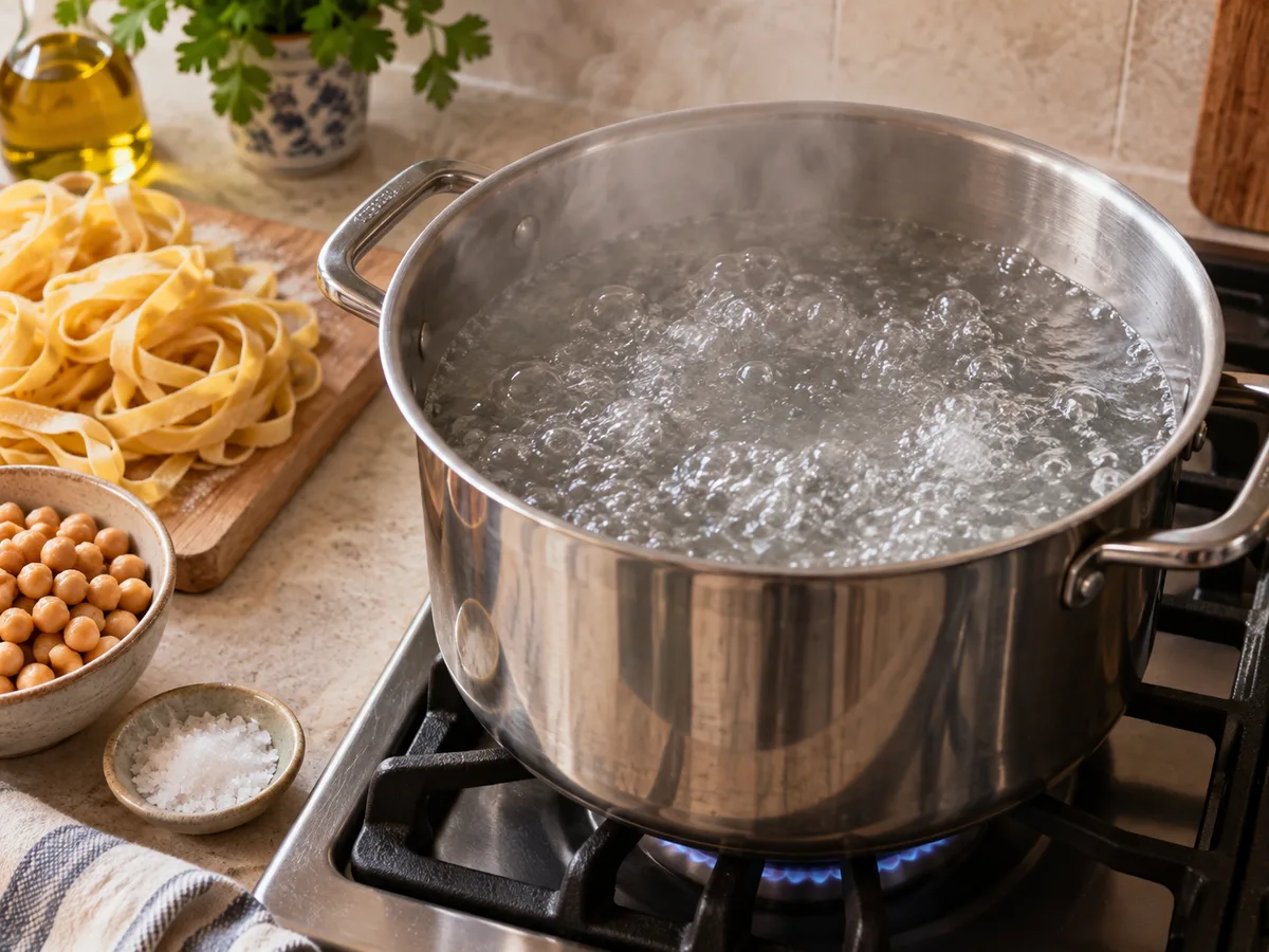 Тальятелле с нутом и соусом лимон-чеснок | Фото подпункта 5 | Viva Cucina Тальятелле с нутом и соусом лимон-чеснок: фото процесса приготовления — вскипятите большую кастрюлю подсоленной воды
