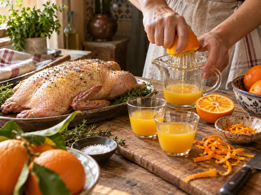 Утка с апельсином по-итальянски | Фото подпункта 5 | Viva Cucina Утка с апельсином по-итальянски: фото процесса приготовления — выжмите сок из апельсинов и разделите его на две части