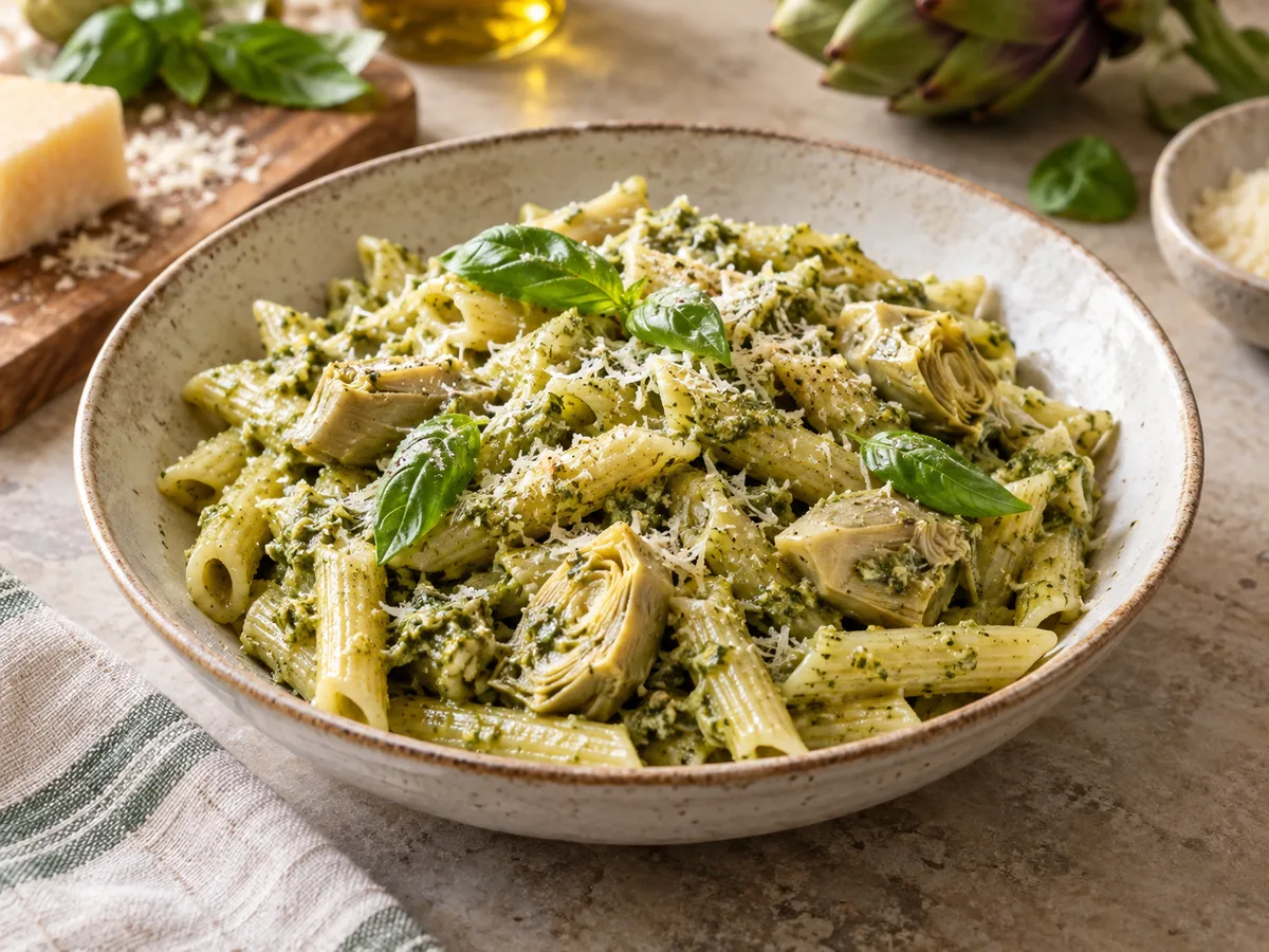 Пене с артишоками и песто — готовое блюдо из категории «Паста» на сайте Viva Cucina